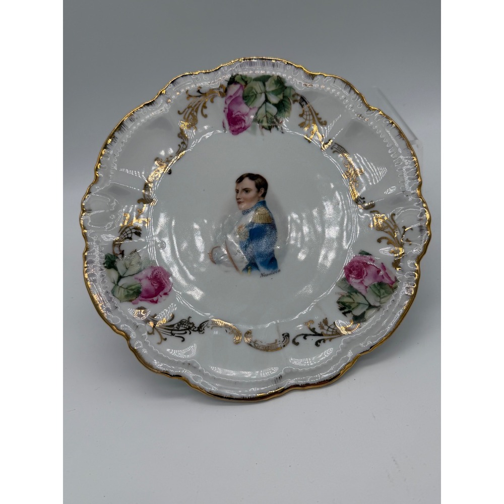 PM Bavaria Napoleon Portrait Plate Collectible White Good Vintage Gold Gilt Rose - Picture 1 of 3